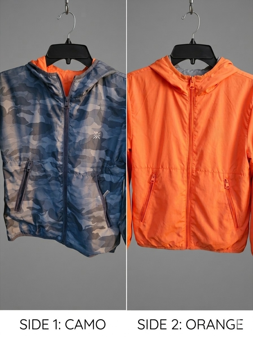 Zara Reversible Kids Windbreaker Jacket - Orange & Gray Camo